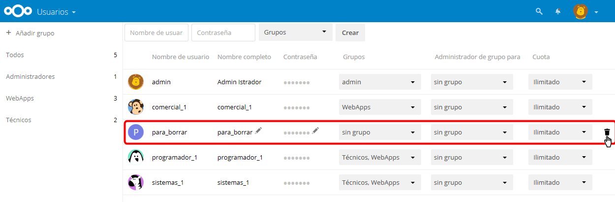 Nextcloud. Perfil