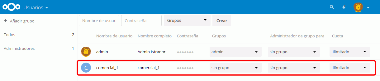 Nextcloud. Perfil