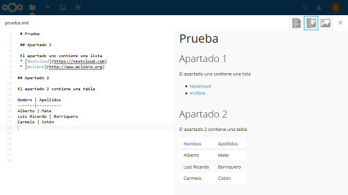 Nextcloud. Aplicación MarkDown Editor