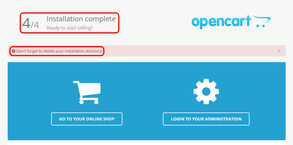 OpenCart. Instalación. Fin de la instalación