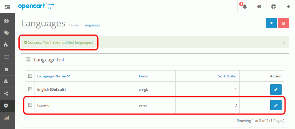 OpenCart. Traducción al español 2