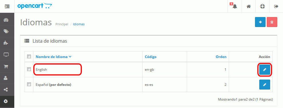OpenCart. Traducción al español