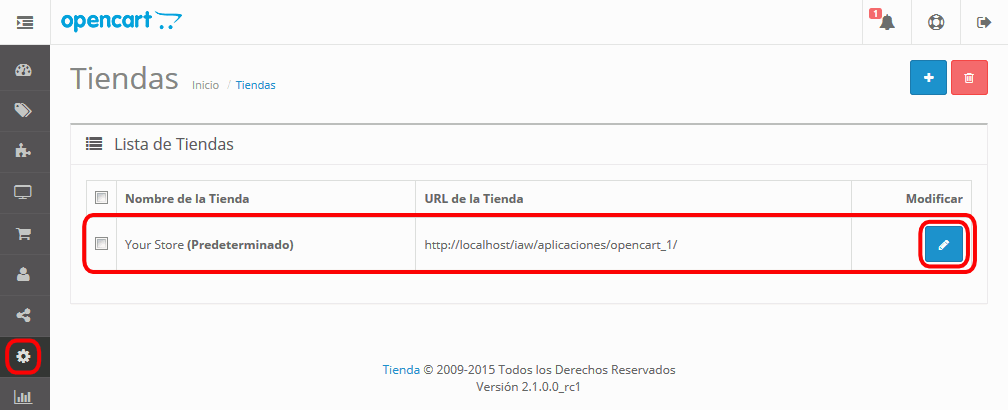 OpenCart. Configuración de la tienda 1
