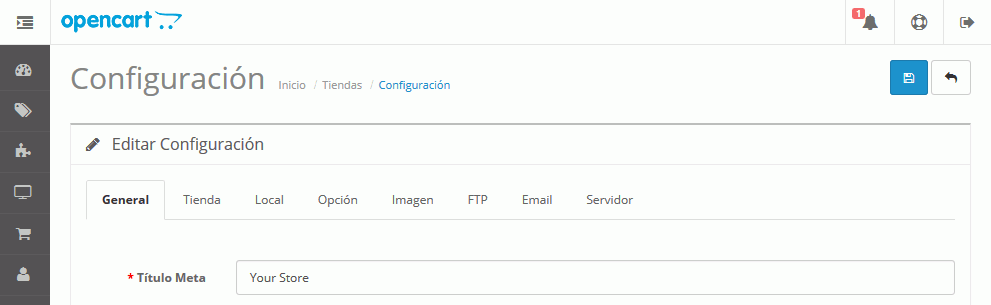 OpenCart. Configuración de la tienda 2