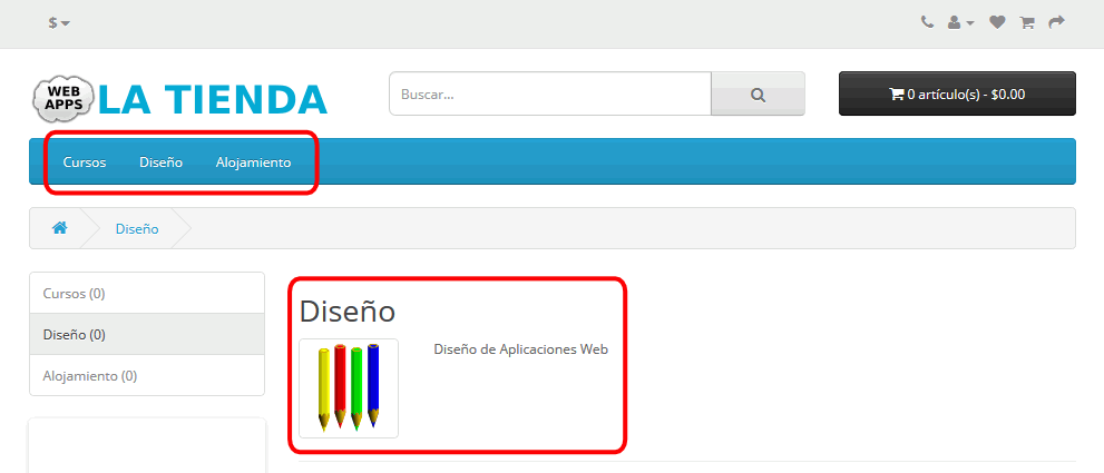 OpenCart. Categorías