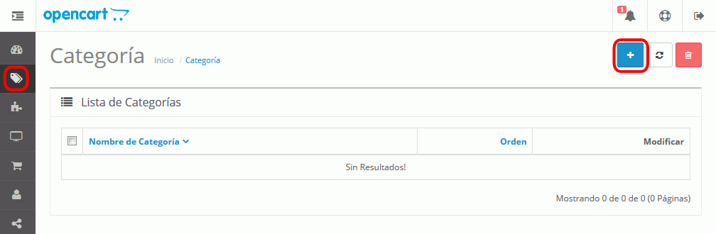 OpenCart. Categorías