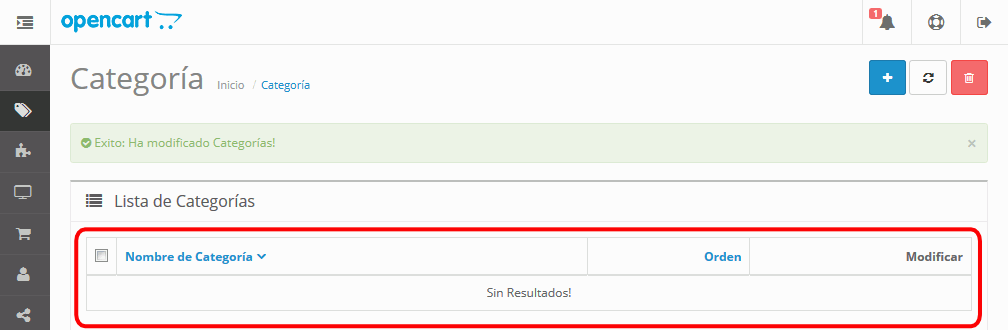 OpenCart. Categorías