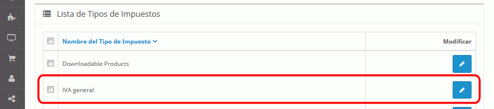 OpenCart. Tipo de Impuesto