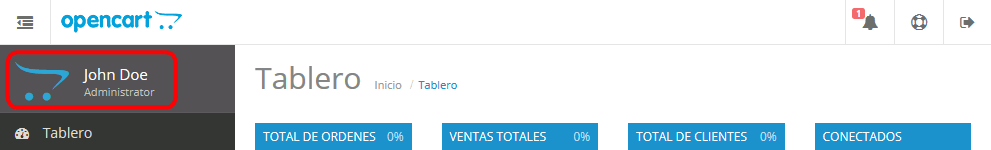 OpenCart. Usuario Administrador