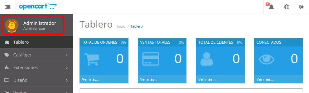 OpenCart. Usuario Administrador