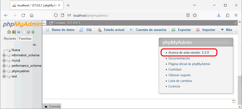 phpMyAdmin. XAMPP