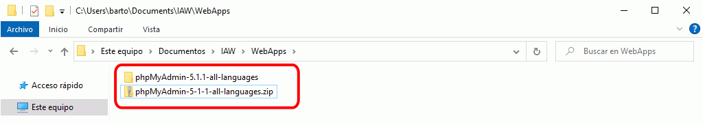 phpMyAdmin. Carpeta de phpMyadmin