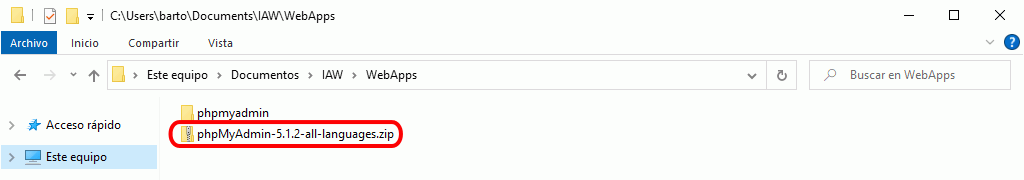 phpMyAdmin. Carpeta de phpMyadmin