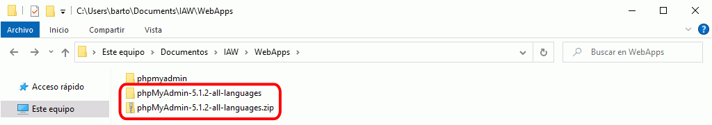 phpMyAdmin. Carpeta de phpMyadmin