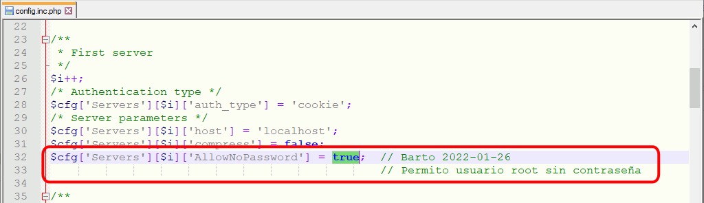 phpMyAdmin. Carpeta de phpMyadmin