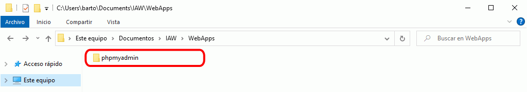 phpMyAdmin. Carpeta de phpMyadmin