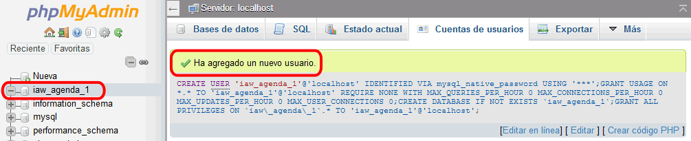 phpMyAdmin. Usuarios