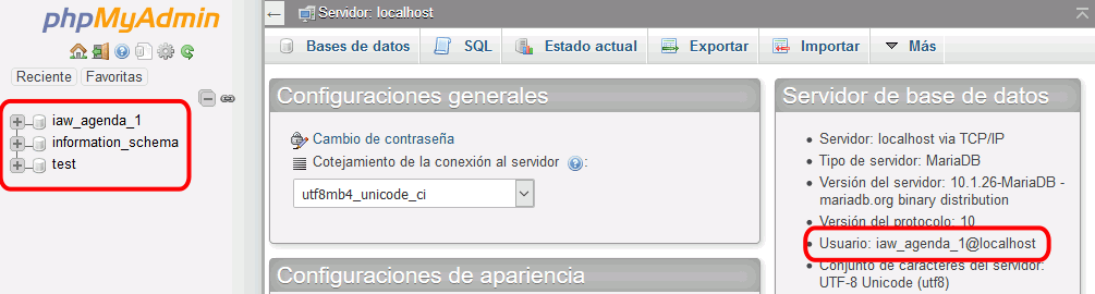 phpMyAdmin. Usuarios