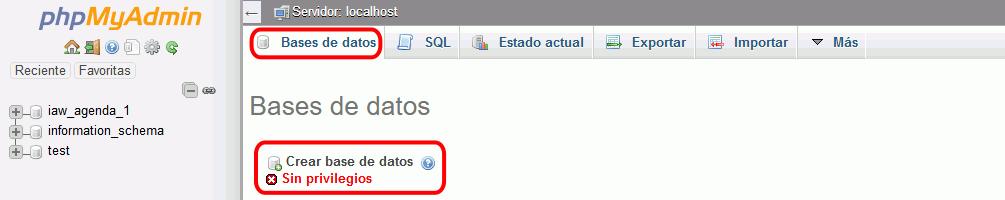 phpMyAdmin. Usuarios