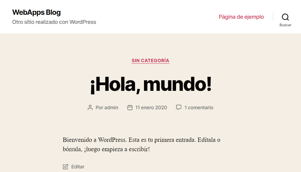 WordPress. Aspecto inicial