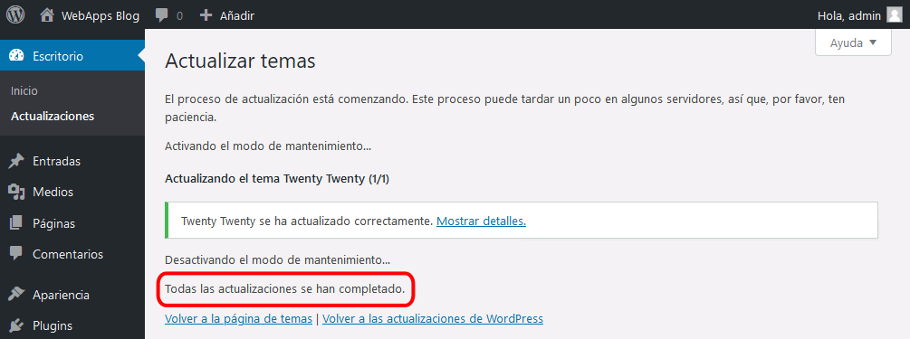 WordPress. Actualización