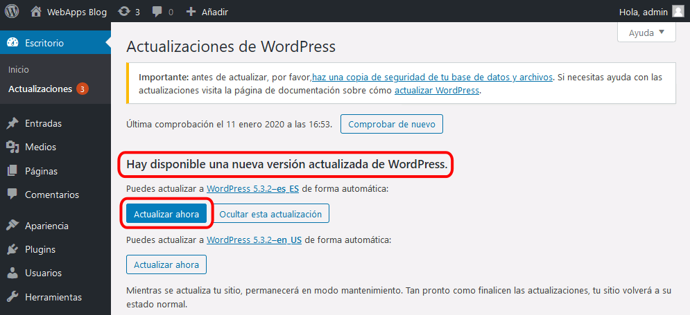 WordPress. Actualización