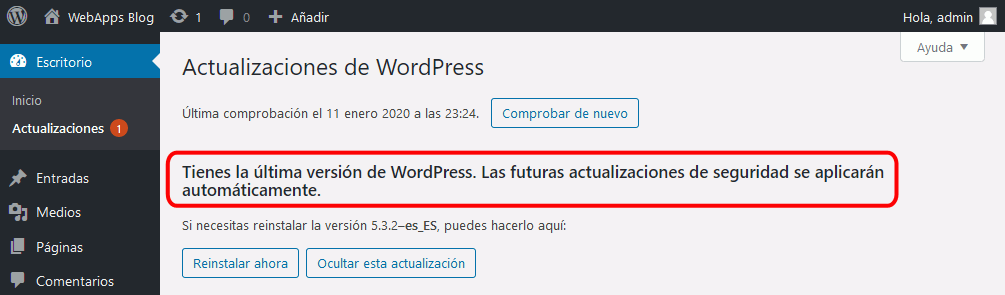 WordPress. Actualización