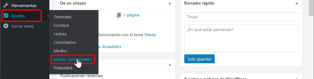 WordPress. Enlaces permanentes