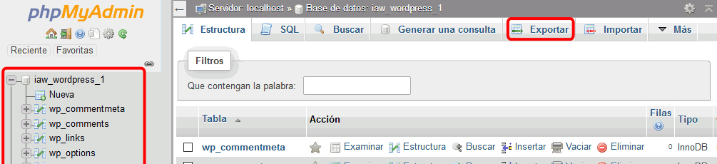 WordPress. Copia de seguridad