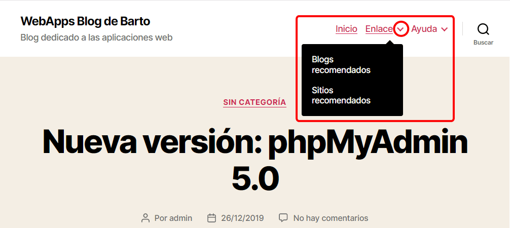 WordPress. Menú