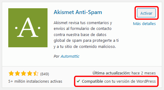 WordPress. Información sobre los plugins