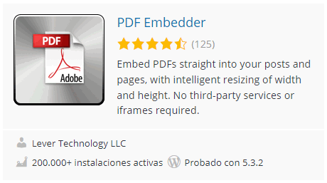 WordPress. Plugin PDF Enbedder