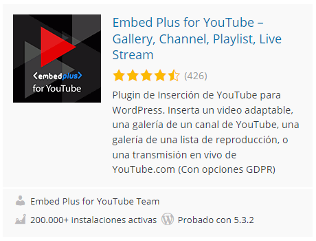 WordPress. Plugin YouTube embed