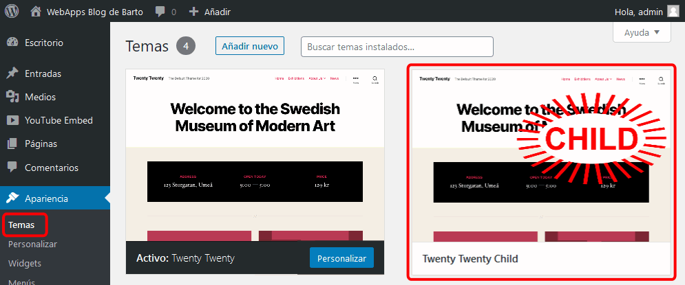 WordPress. Tema hijo