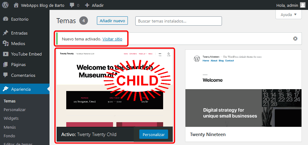 WordPress. Tema hijo