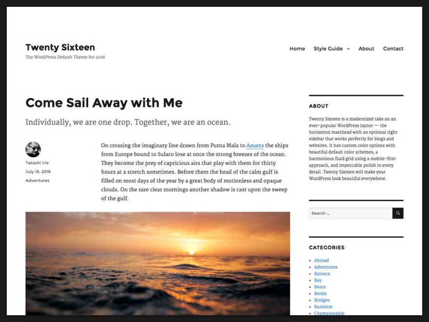 WordPress. Tema Twenty Sixteen