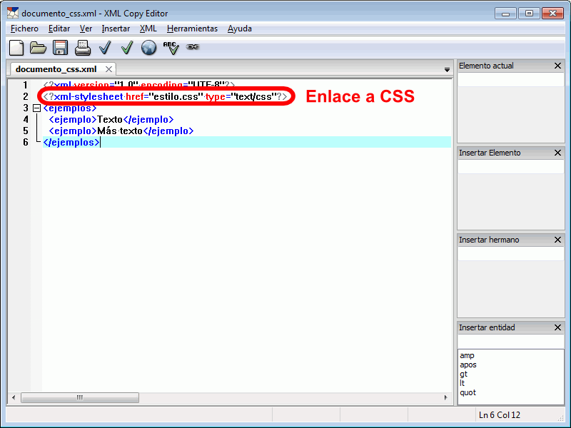 XML Copy Editor - Enlazar hoja de estilo CSS