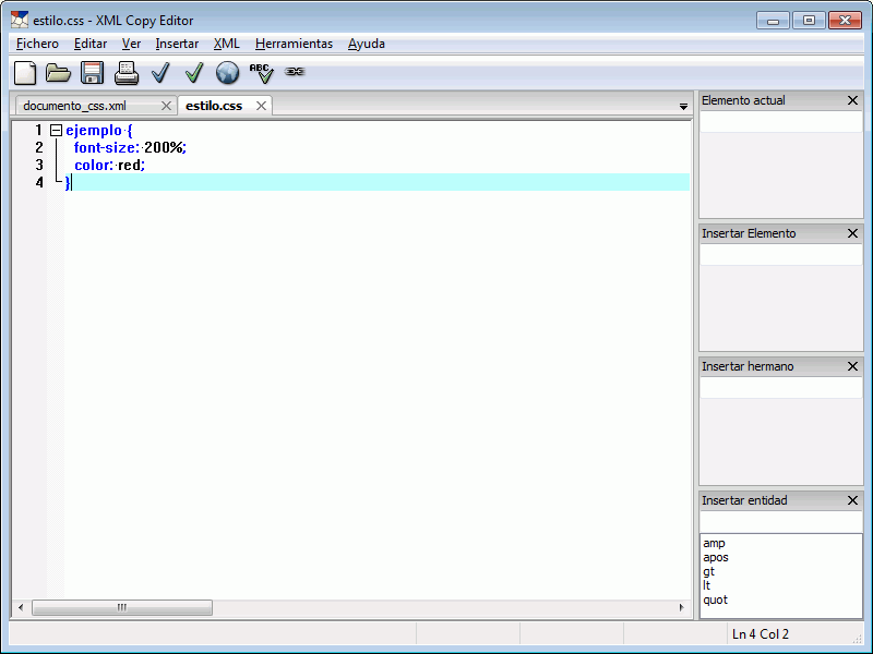 XML Copy Editor - Enlazar hoja de estilo CSS