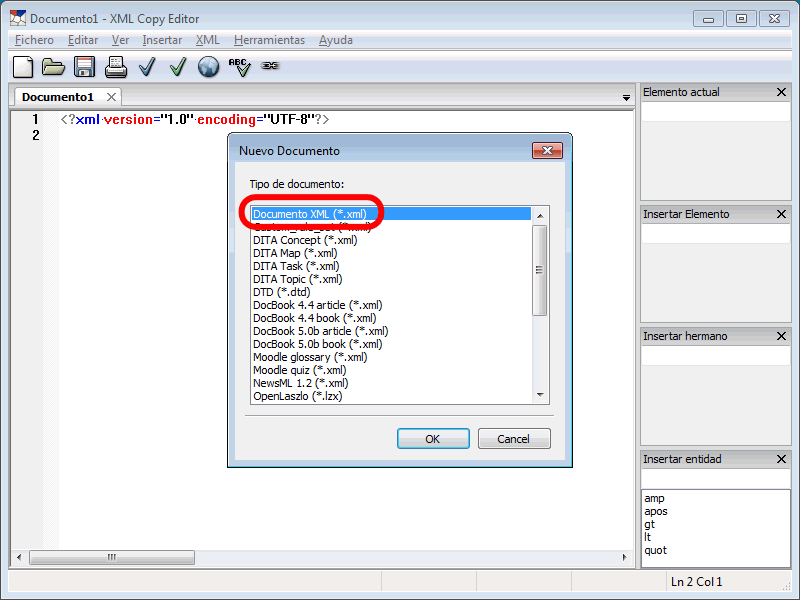 XML Copy Editor - Menú Fichero > Nuevo...