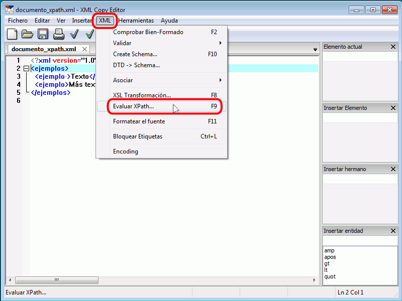 XML Copy Editor - Evaluar expresiones XPath