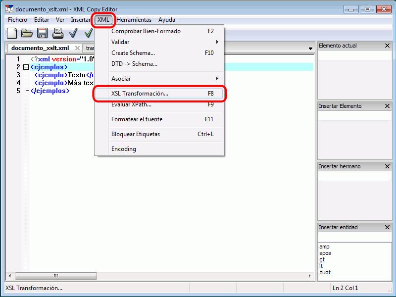 XML Copy Editor - Aplicar una transformación XSLT