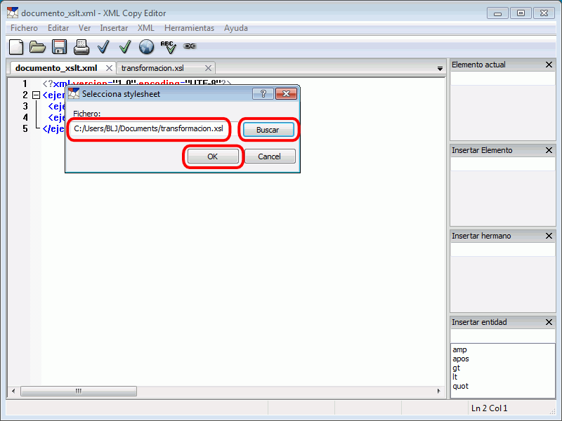 XML Copy Editor - Aplicar una transformación XSLT